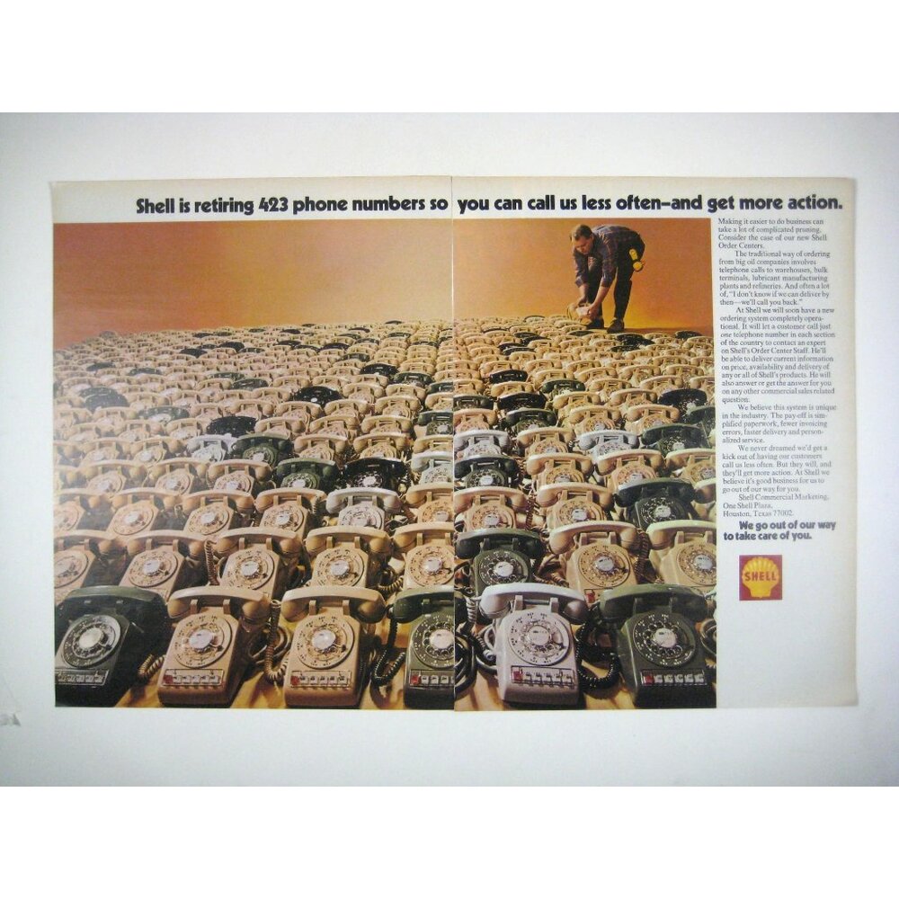 Vintage Shell Oil Advertisement Print Rotary Dial Telephones READ